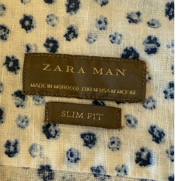 ZARA Man Slim Fit Blue Floral Button Down Shirt size M - Picture 5 of 8